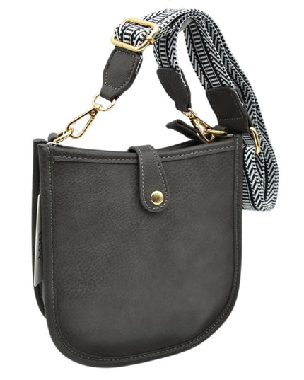 Stripe Strap Button Closure Messenger Bag