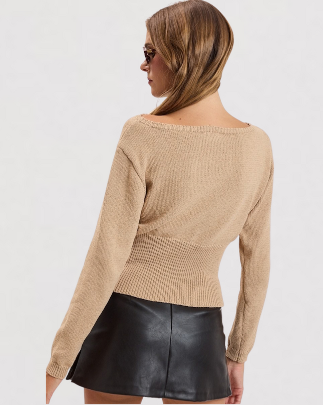 Fit-in Waistline Boat Neck Knit Sweater