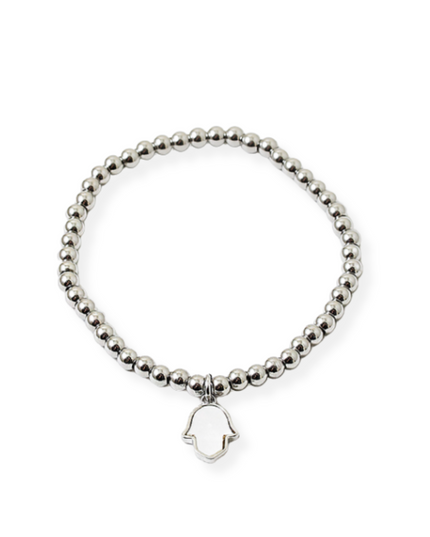 White Pearl Hamsa Charm Ball Bead Bracelet