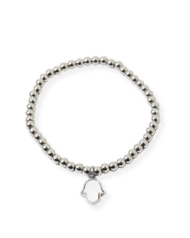 White Pearl Hamsa Charm Ball Bead Bracelet