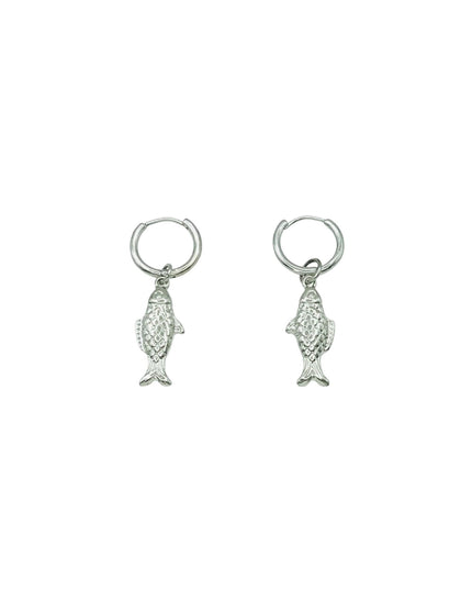 Metal Fish Charm Small Hoop Earrings