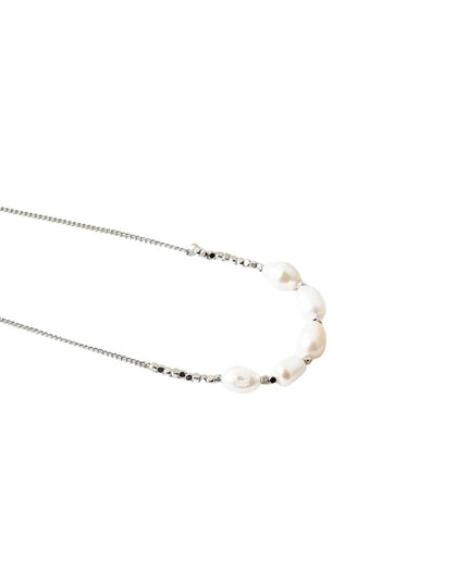 Metal Cube Bead 5 Oval Pearl Chain Necklace