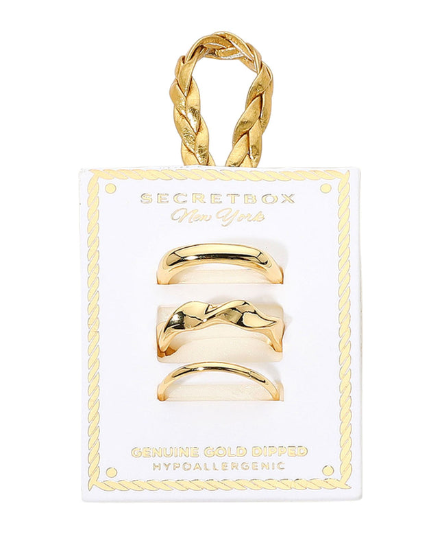 Wavy Square Thin Plain Band 3 Ring Set