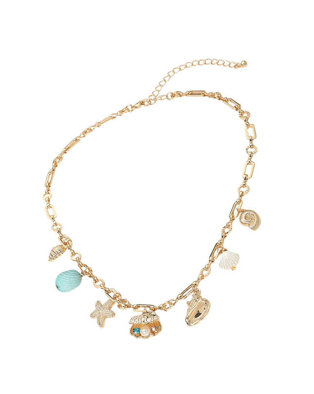 Ocean Starfish Shell Charm Station Necklace