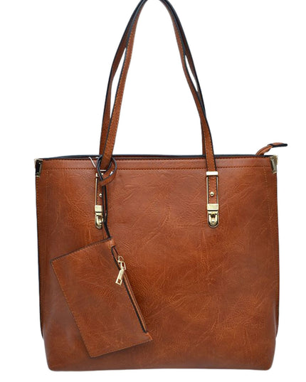 Large Tote With Gold Buckle Strap And Wristlet