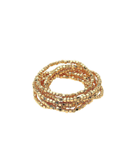 Metallic Square Cube Beaded Stretch Layered 9 Bracelet Set