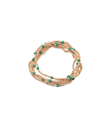 Spaced Tiny Crystal Gold Ball Bead 5 Bracelet Set