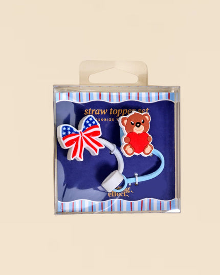 Star Spangled Bear Straw Topper Set