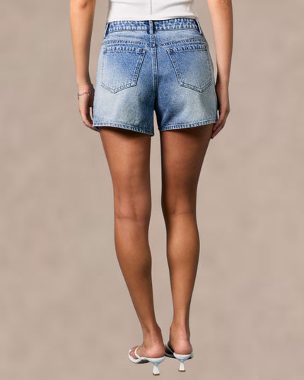 Cross Over Detail Low Waist Denim Shorts
