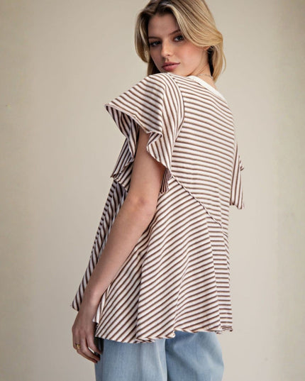 Striped Short Sleeve Mineral Washed Top