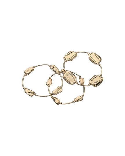 Abstract Organic Shape Metal Bead Bar Beaded Stretch Layered 3 Bracelet Set