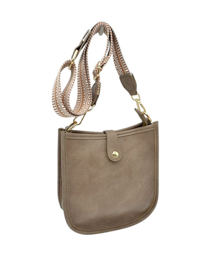 Stripe Strap Button Closure Messenger Bag