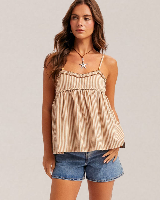 Ruffle Detail Striped Cami Top