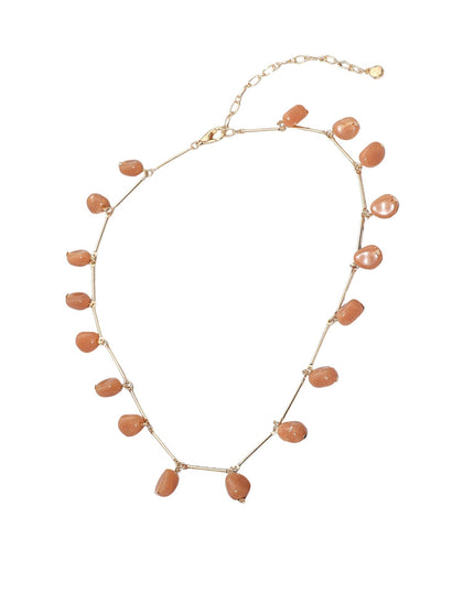 Marbled Resin Beads Drop Gold Metal Station Necklace