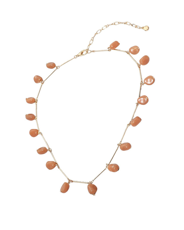 Marbled Resin Beads Drop Gold Metal Station Necklace