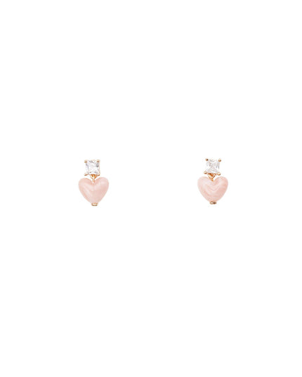 Square CZ Stone Resin Heart Droplet Earrings