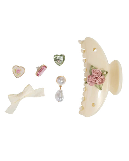 Kitschpop Pearlized Cream Curved Claw Clip 7pc Set Vintage