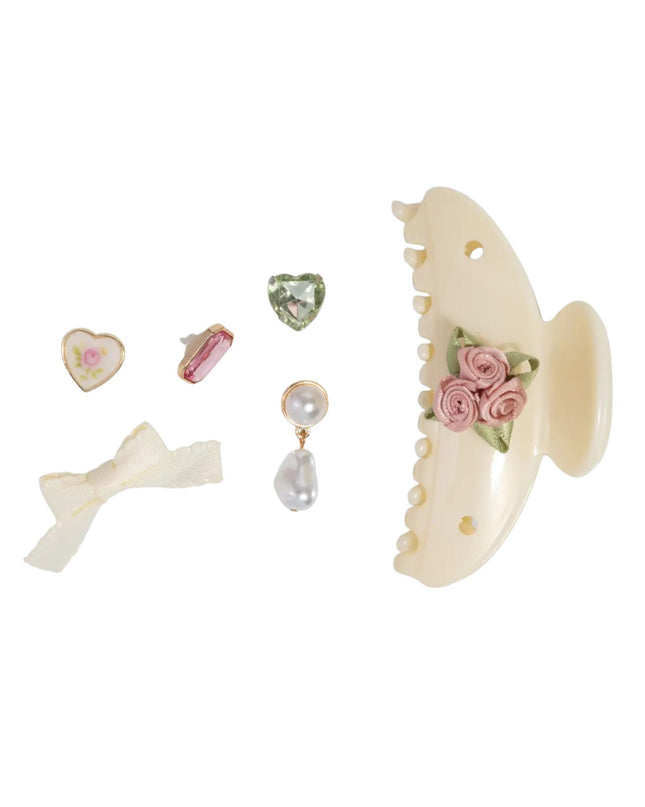 Kitschpop Pearlized Cream Curved Claw Clip 7pc Set Vintage