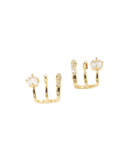 CZ 3 Row Huggie Earrings