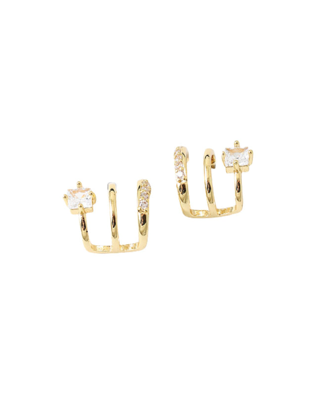 CZ 3 Row Huggie Earrings