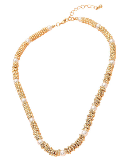 Pearl Accent Textured Metal Tube Beaded Necklace