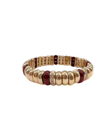 Spaced Rectangle Enamel and CZ Pez Bead Gold Metal Bead Stretch Bracelet