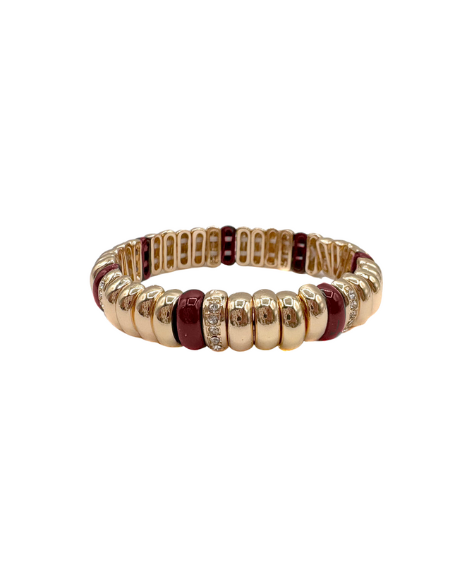 Spaced Rectangle Enamel and CZ Pez Bead Gold Metal Bead Stretch Bracelet