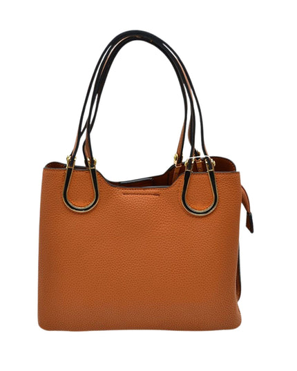 Structured Black & Gold Detailed Handle Handbag