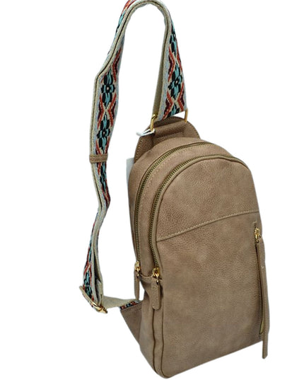 Diamond Design Multi Zip Sling Bag