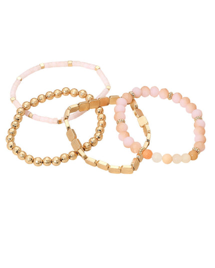 Metal Faceted Beaded Stretch Gold Layered Bracelets 4 Set