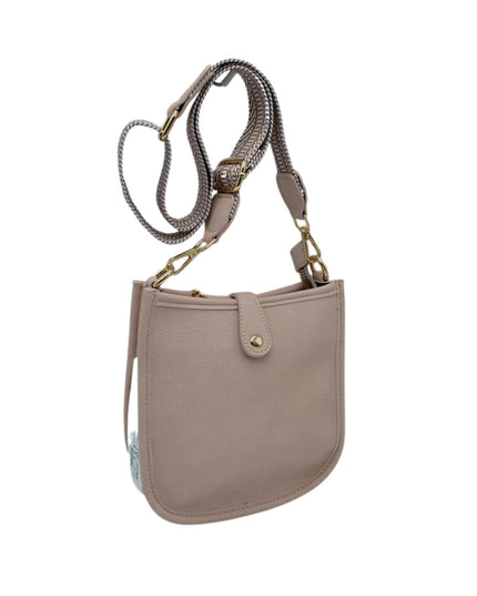 Stripe Strap Button Closure Messenger Bag