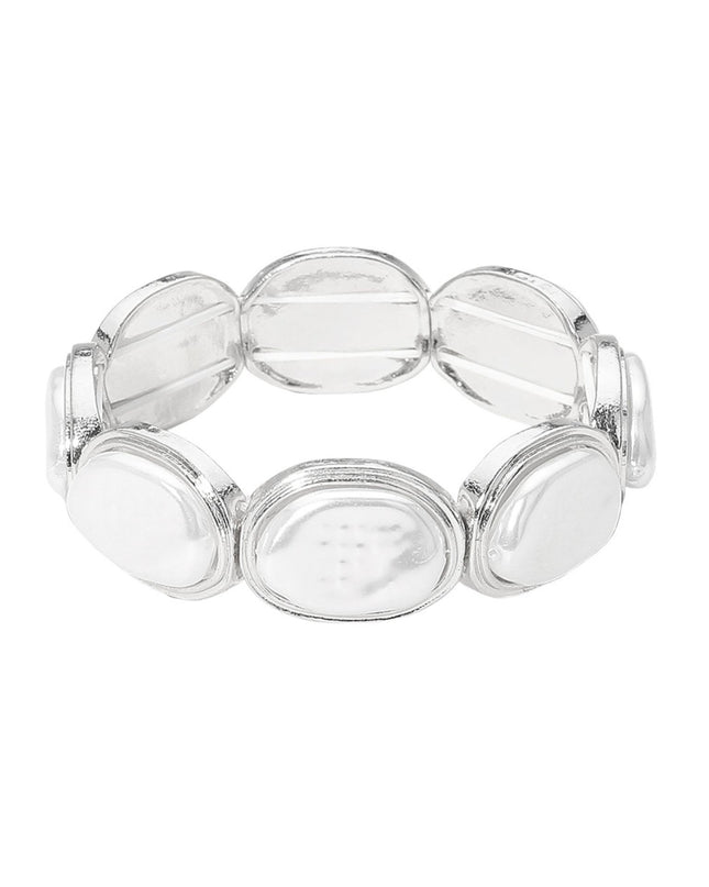 Oval Pearl Panel Beaded Stretch Bracelet