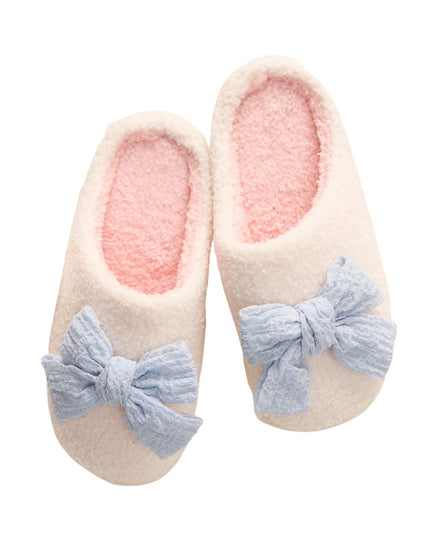 Light Blue Bow Fuzzy Slippers