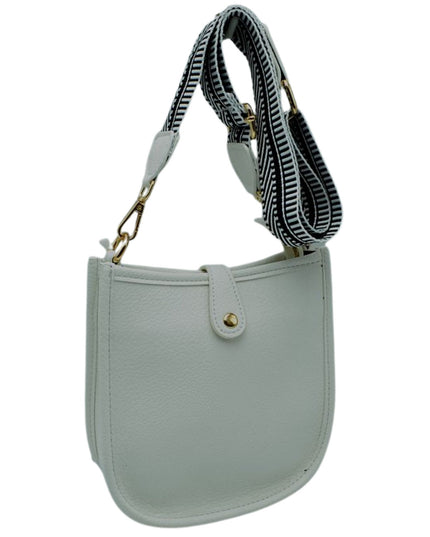 Stripe Strap Button Closure Messenger Bag