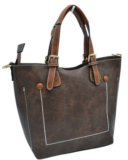 Brown Strap Front Pocket Handbag