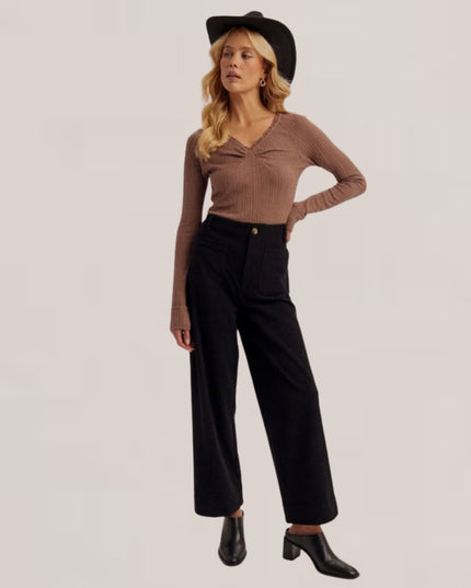 Stretch Corduroy Wide Leg Crop Pants