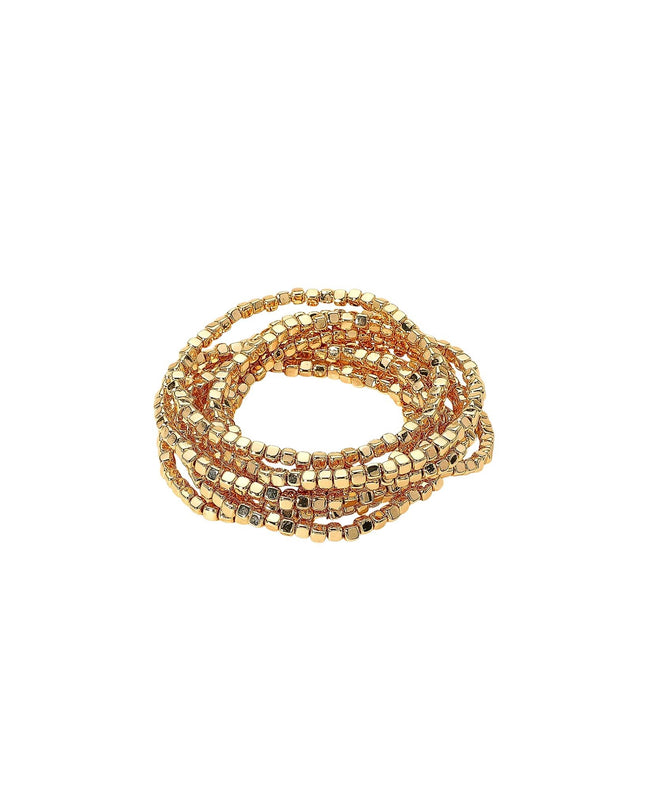 Metallic Square Cube Beaded Stretch Layered 9 Bracelet Set
