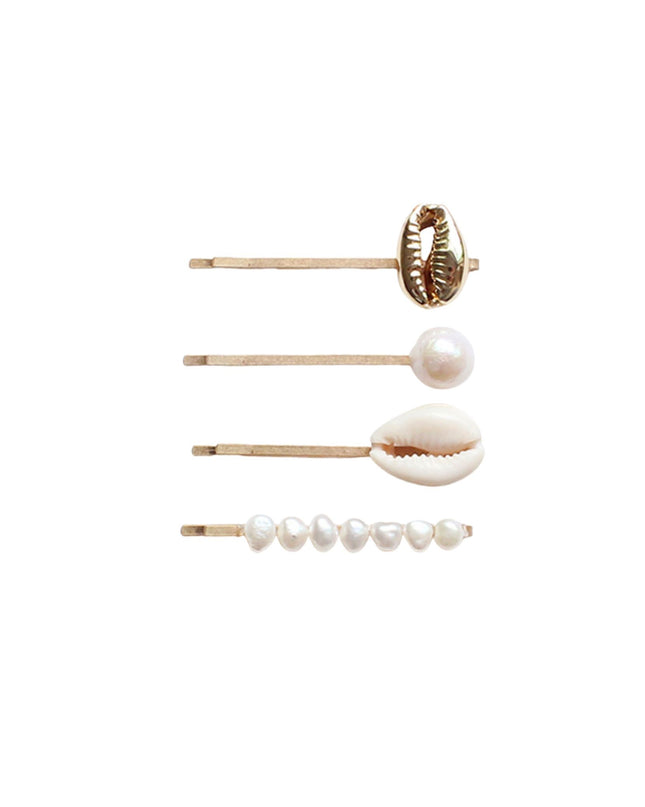 Pearl Puka Shell Bobby Pins 4 Set