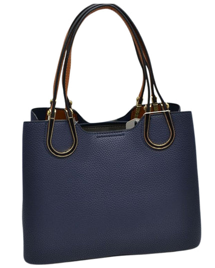 Structured Black & Gold Detailed Handle Handbag