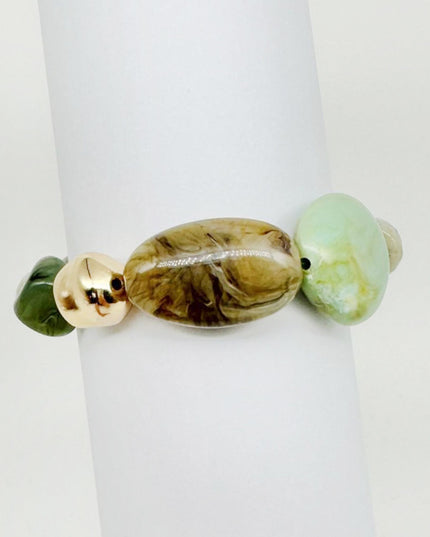 Chunky Natural Stone Gold Bead Stretch Bracelet