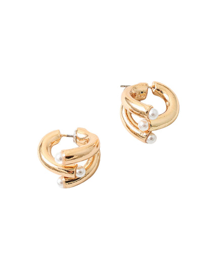 Pearl Tip Front Back Stud Hoop Earrings