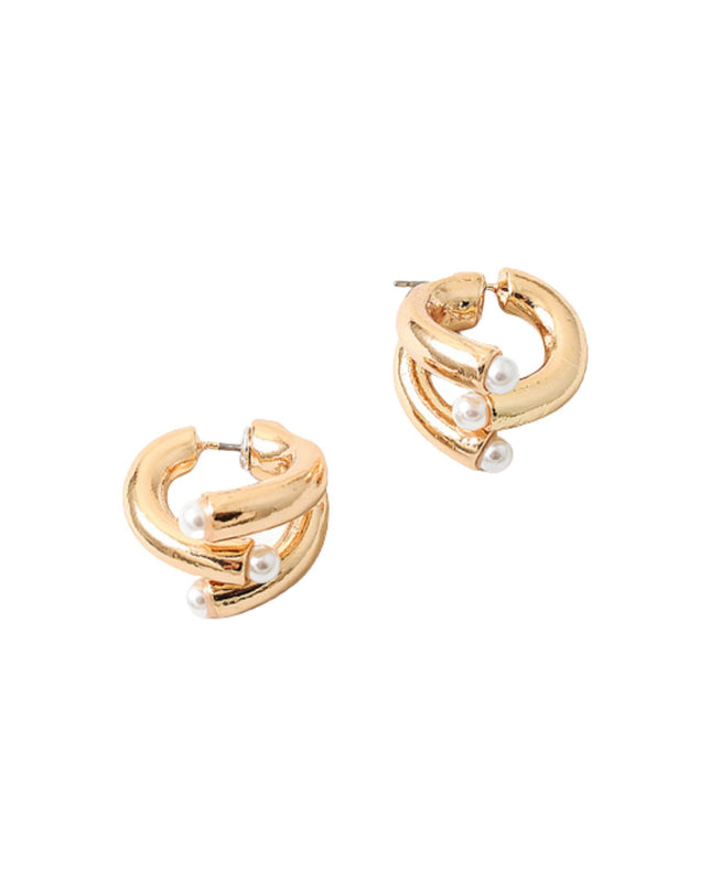 Pearl Tip Front Back Stud Hoop Earrings