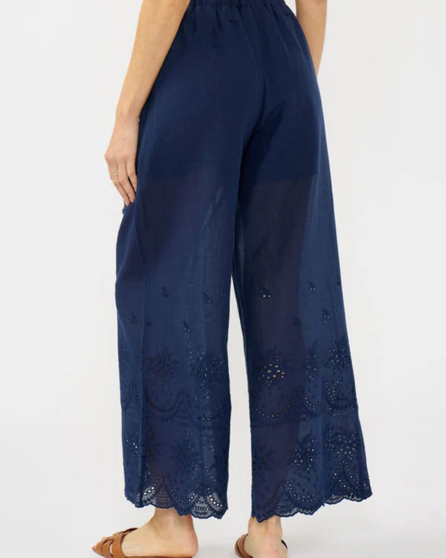 Juno Drawstring Border Eyelet Wide Leg Pants