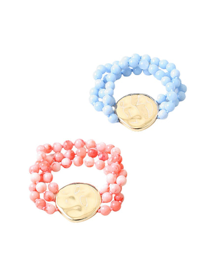 Asymmetrical Gold Metal Circle 3 Strand Resin Ball Bead Bracelet