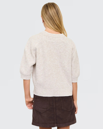 Heathered Contrast Trim Short Sleeve Sweater