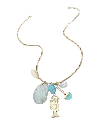 Seashell Fish Pearl Charm Necklace