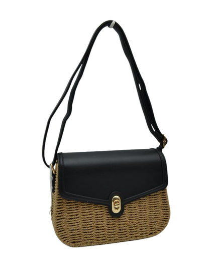 Vegan Leather Closure & Strap Straw Crossbody Bag