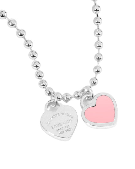 Double Heart Pendant Bubble Chain Necklace