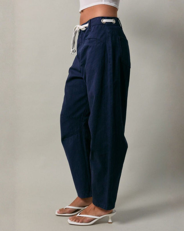 High Rise Eyelet Detail Barrel Jeans