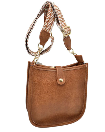 Stripe Strap Button Closure Messenger Bag